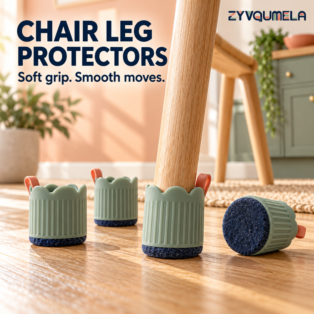 ZYVQUMELA Silicone Chair Leg Protectors with Felt Bottoms, Furniture Feet Caps for Hard Floors, Sage Green, 4-Pack
