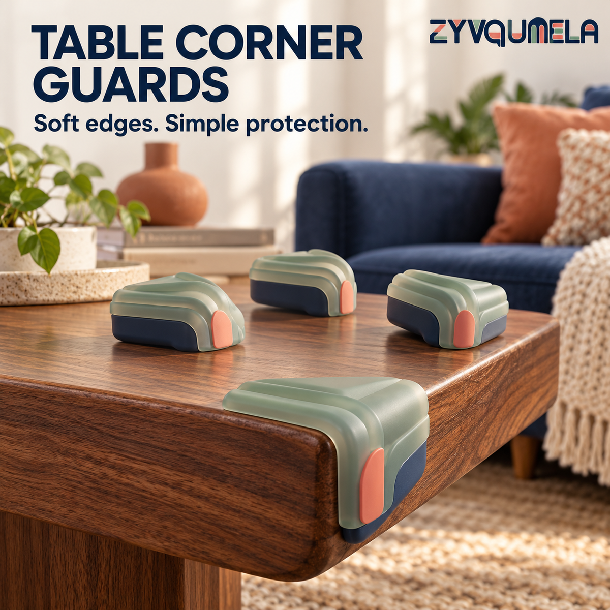 ZYVQUMELA Silicone Table Corner Guards, Adhesive Wraparound Furniture Edge Cushions for Coffee Tables, Desks and Cabinets, 4-Pack