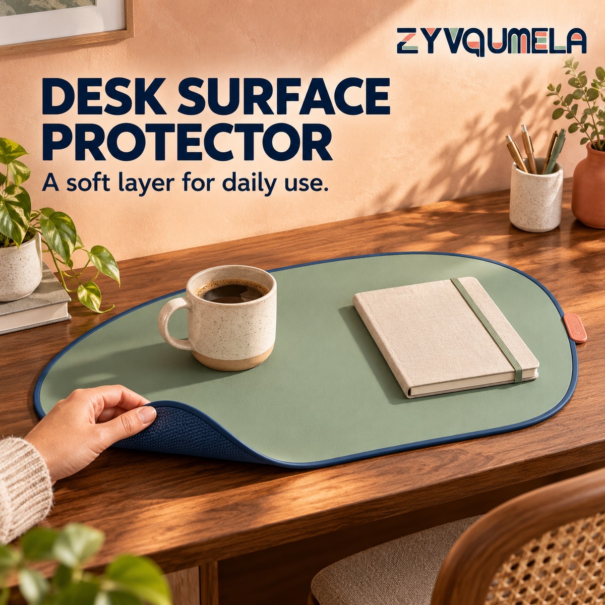 ZYVQUMELA Pebble-Shaped Silicone Desk Mat, Non-Slip Desk Surface Protector and Writing Pad, 23.6 x 15.7 in, Sage Green