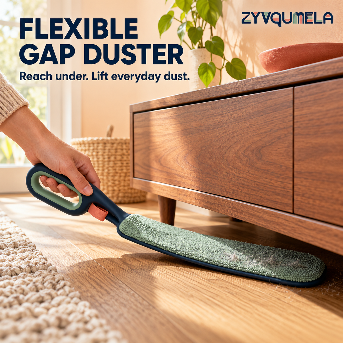 ZYVQUMELA Flexible Gap Duster, Slim Flat Microfiber Cleaning Tool for Under Furniture, Cabinet Bases and Narrow Spaces, Sage and Navy