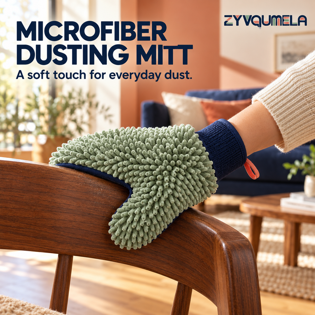 ZYVQUMELA Chenille Microfiber Dusting Mitt, Reusable Washable Furniture Cleaning Glove with Knit Cuff and Hanging Loop, Sage Green, 1 Piece