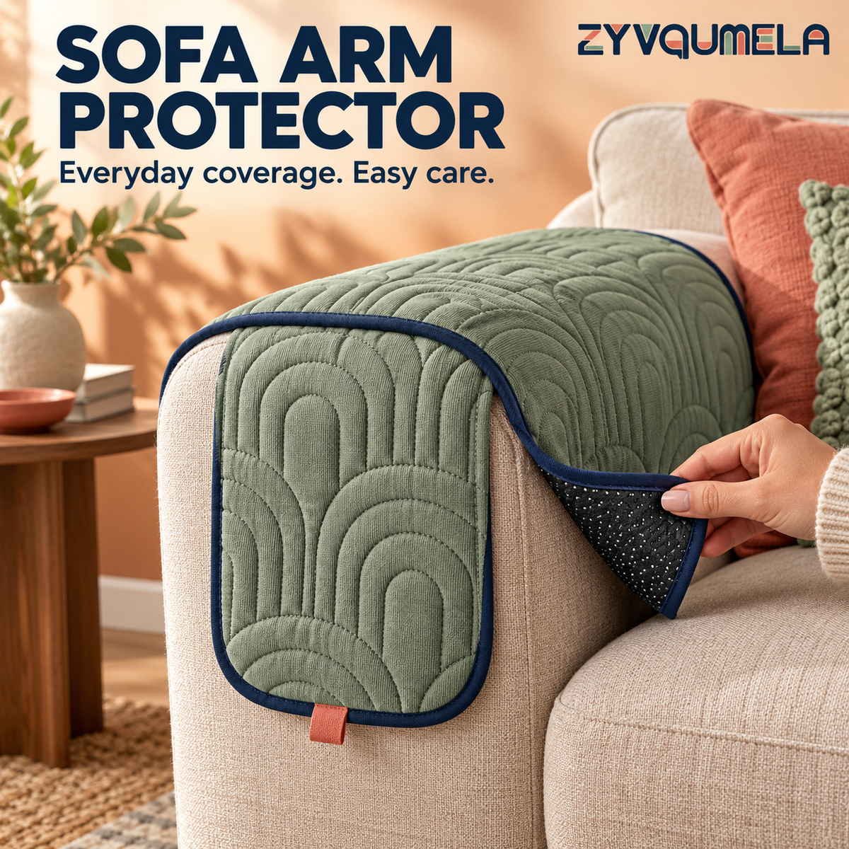 ZYVQUMELA Quilted Sofa Arm Protector, Non-Slip Couch Armrest Cover for Sofas, Armchairs and Recliners, Washable Sage Green, 1 Piece
