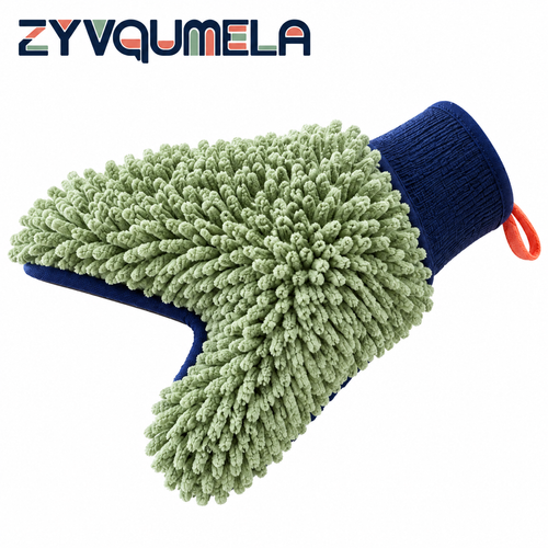 ZYVQUMELA Chenille Microfiber Dusting Mitt, Reusable Washable Furniture Cleaning Glove with Knit Cuff and Hanging Loop, Sage Green, 1 Piece