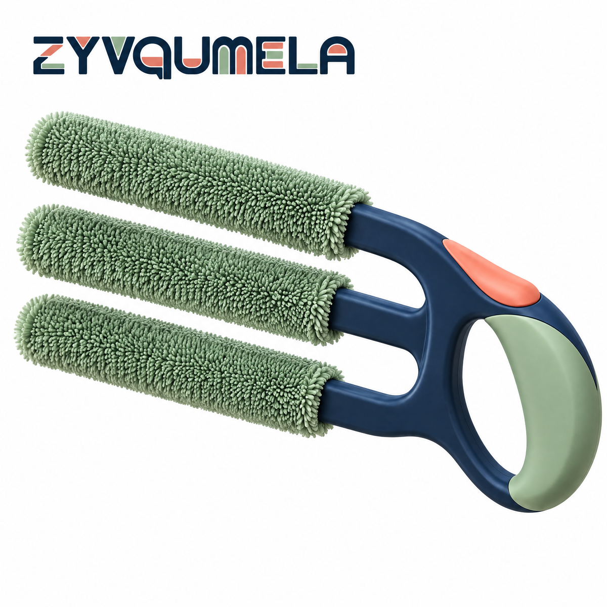 ZYVQUMELA Microfiber Blind Slat Duster, 3-Finger Window Blind Cleaner with Washable Sleeves and Easy-Grip Handle, Sage and Navy