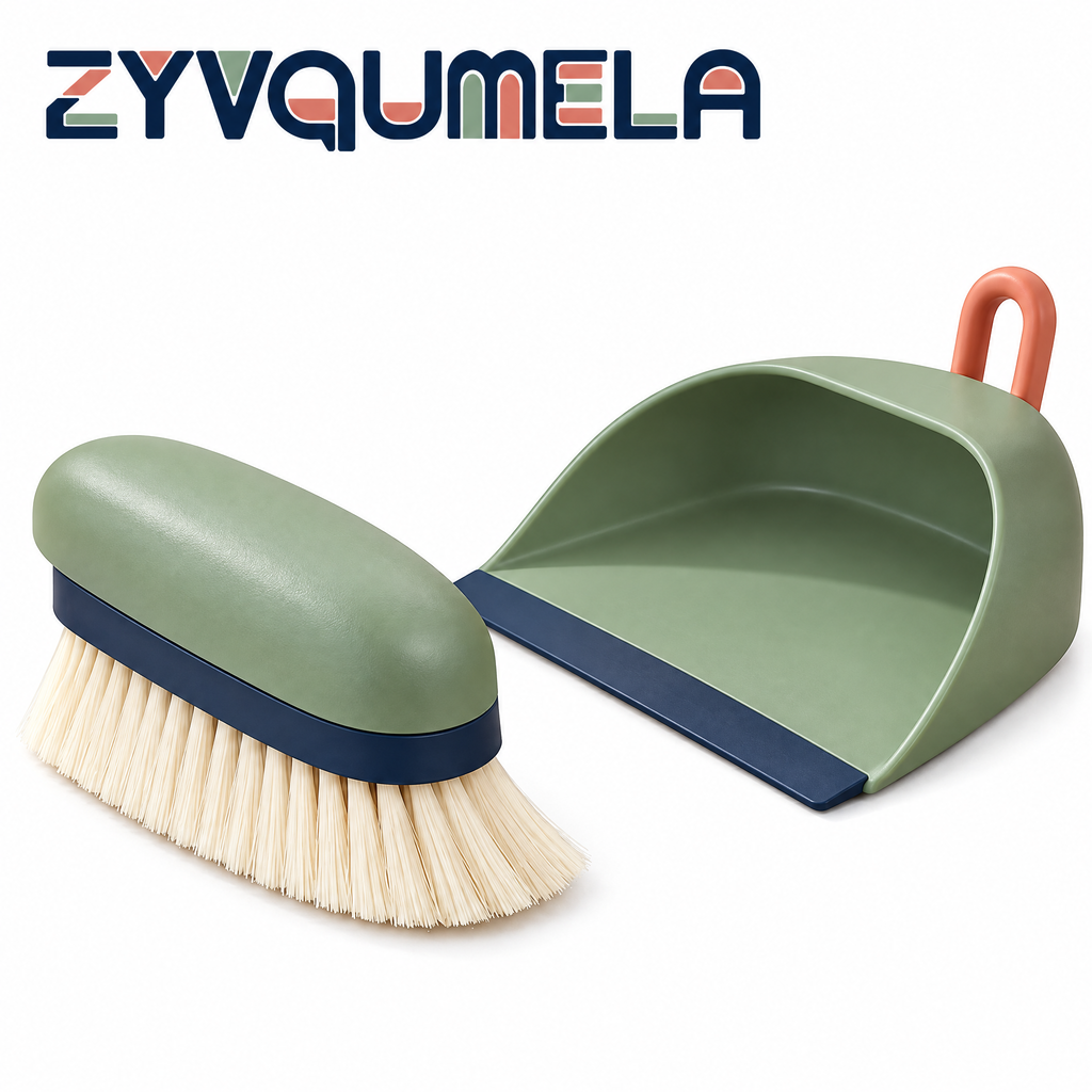 ZYVQUMELA Mini Desktop Brush and Dustpan Set, Handheld Tabletop Sweeper with Soft Bristles, Flexible Lip and Hanging Loop, Sage Green, 2 Pieces