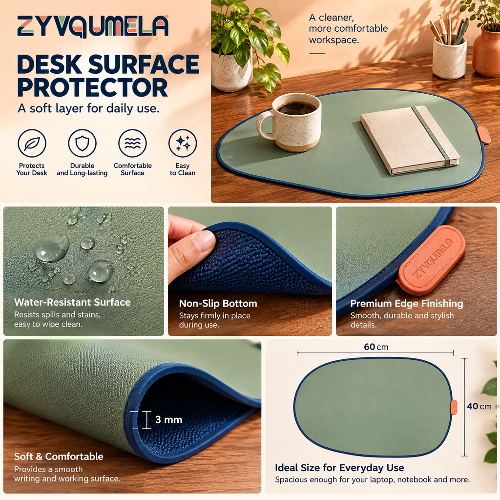 ZYVQUMELA Pebble-Shaped Silicone Desk Mat, Non-Slip Desk Surface Protector and Writing Pad, 23.6 x 15.7 in, Sage Green